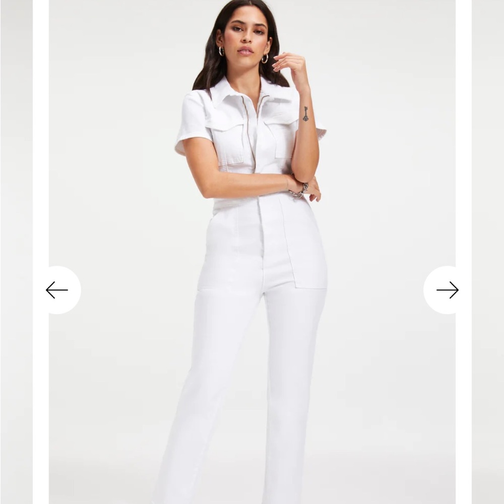 Good American White Short-Sleeve Utility Jumpsuit